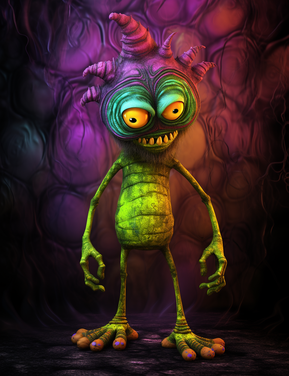 Colorful evil alien cartoon sketch