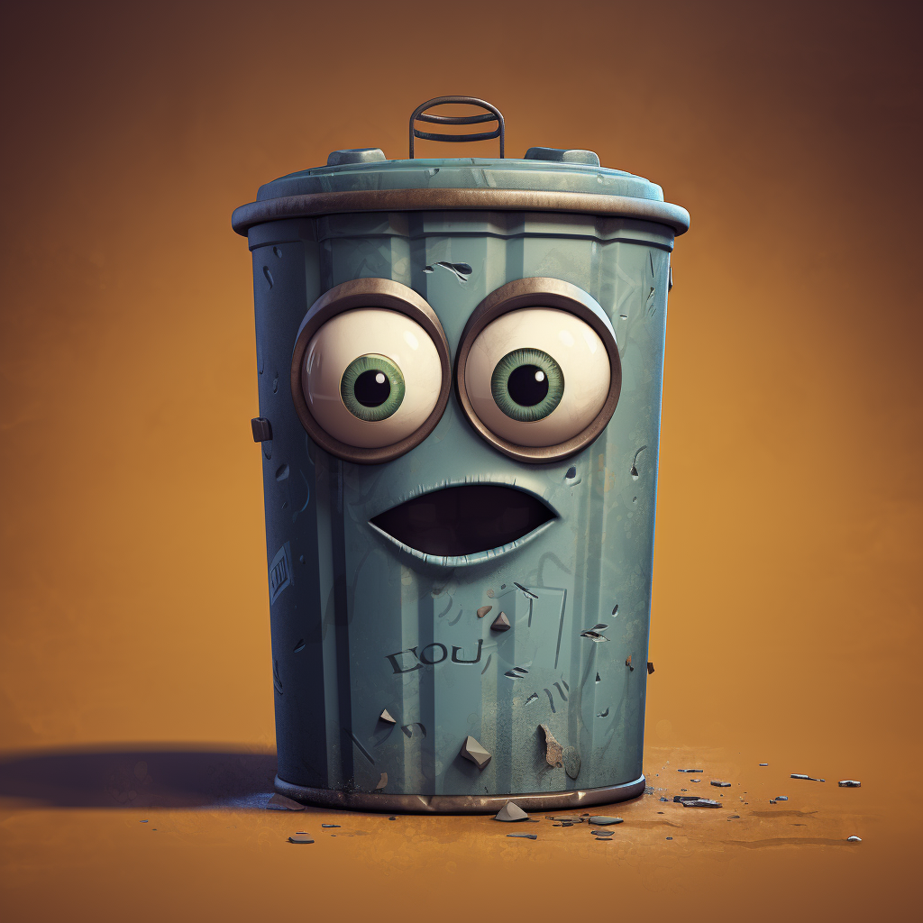 Cute cartoon character with trash can head