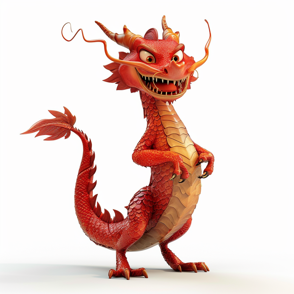 slim red dragon smiling cartoon