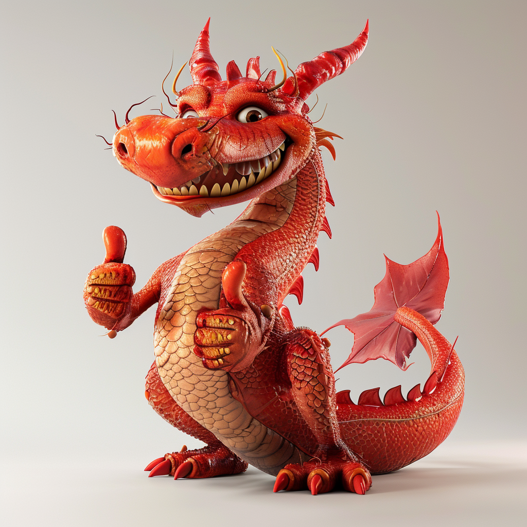 Cartoon Chinese Red Dragon Thumbs Up