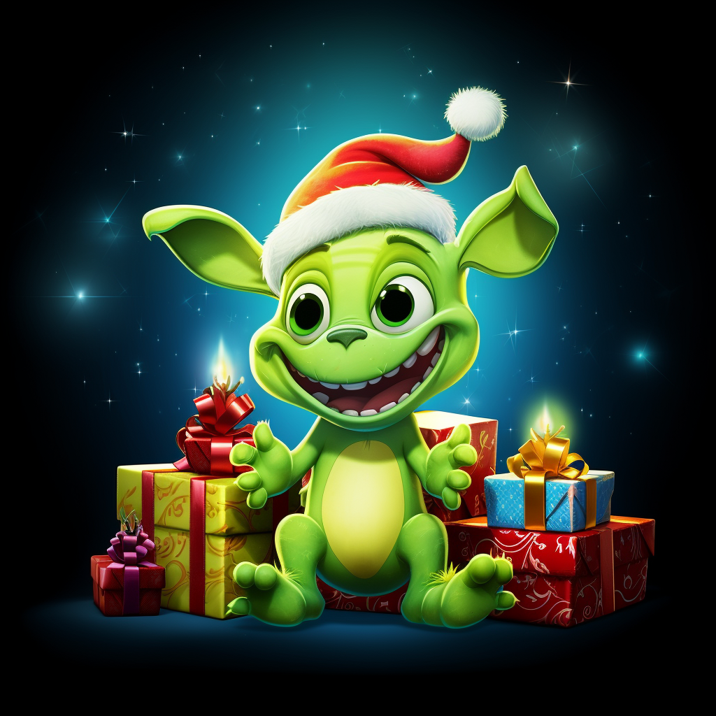 Cartoon Christmas Tree with Smiling Stitch Grinch Santa