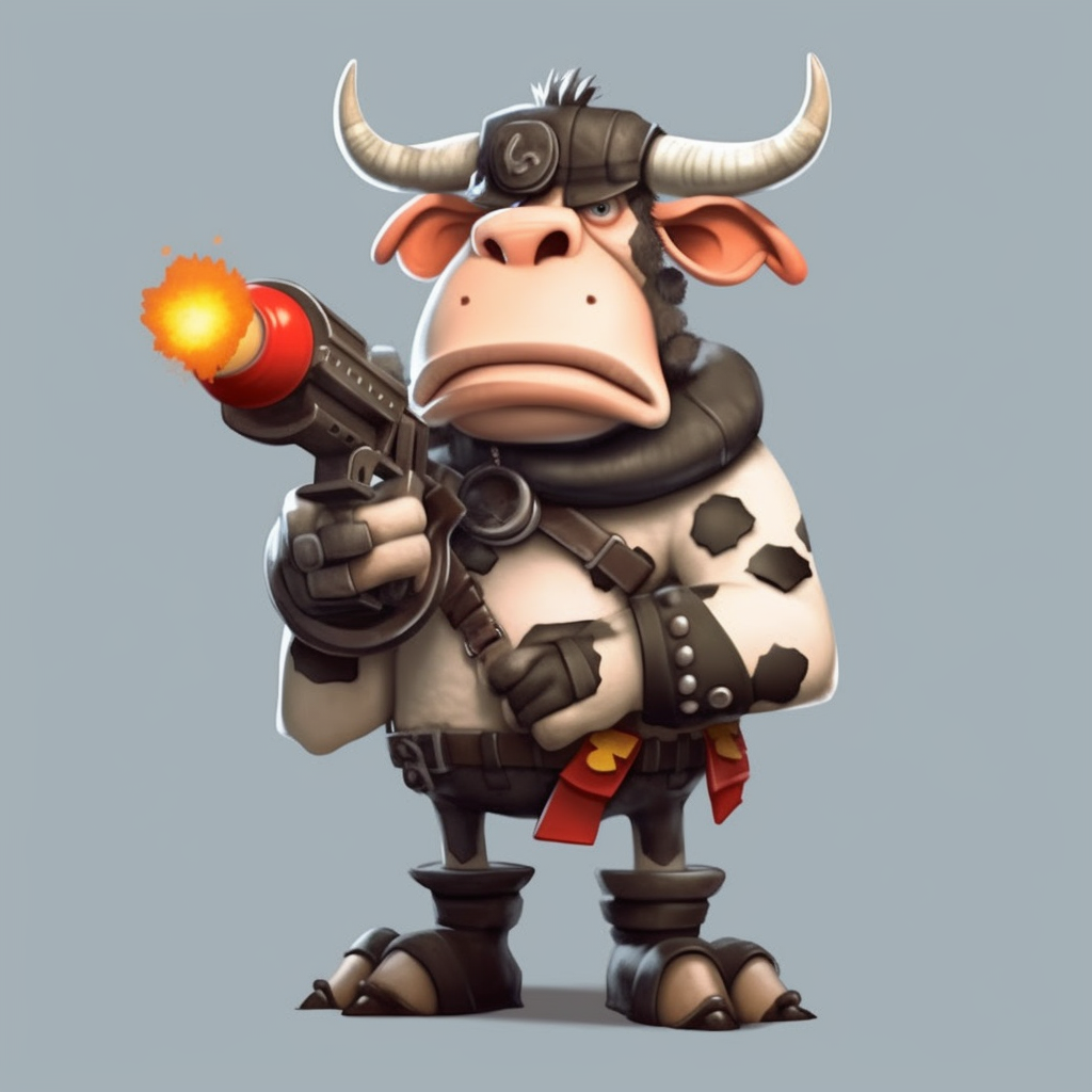 Cartoon cow with bazooka weapon