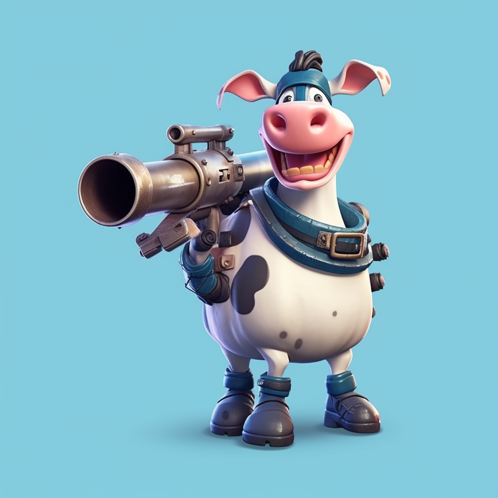 Funny cartoon cow with bazooka