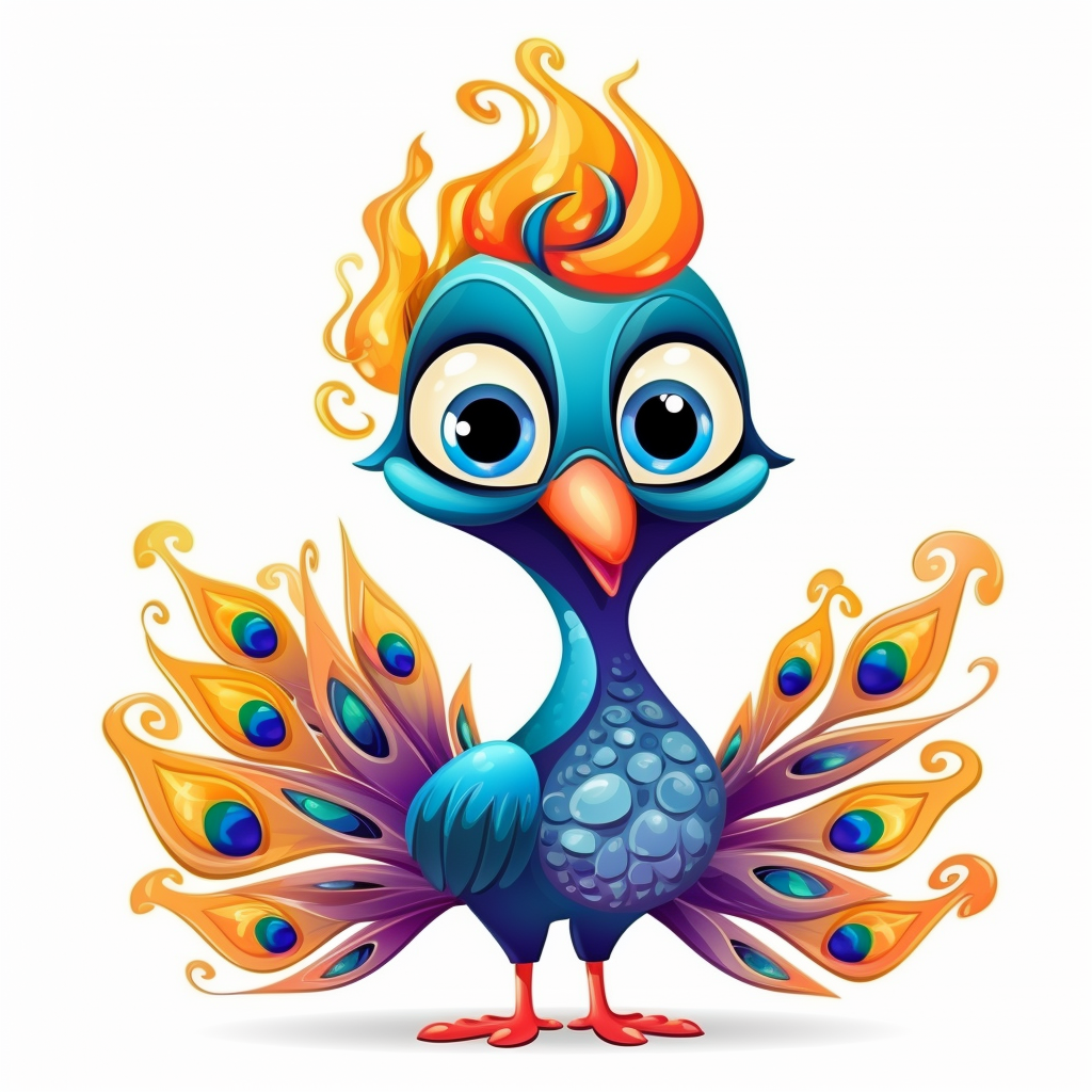 Cartoon Crazy Peacock on Fire