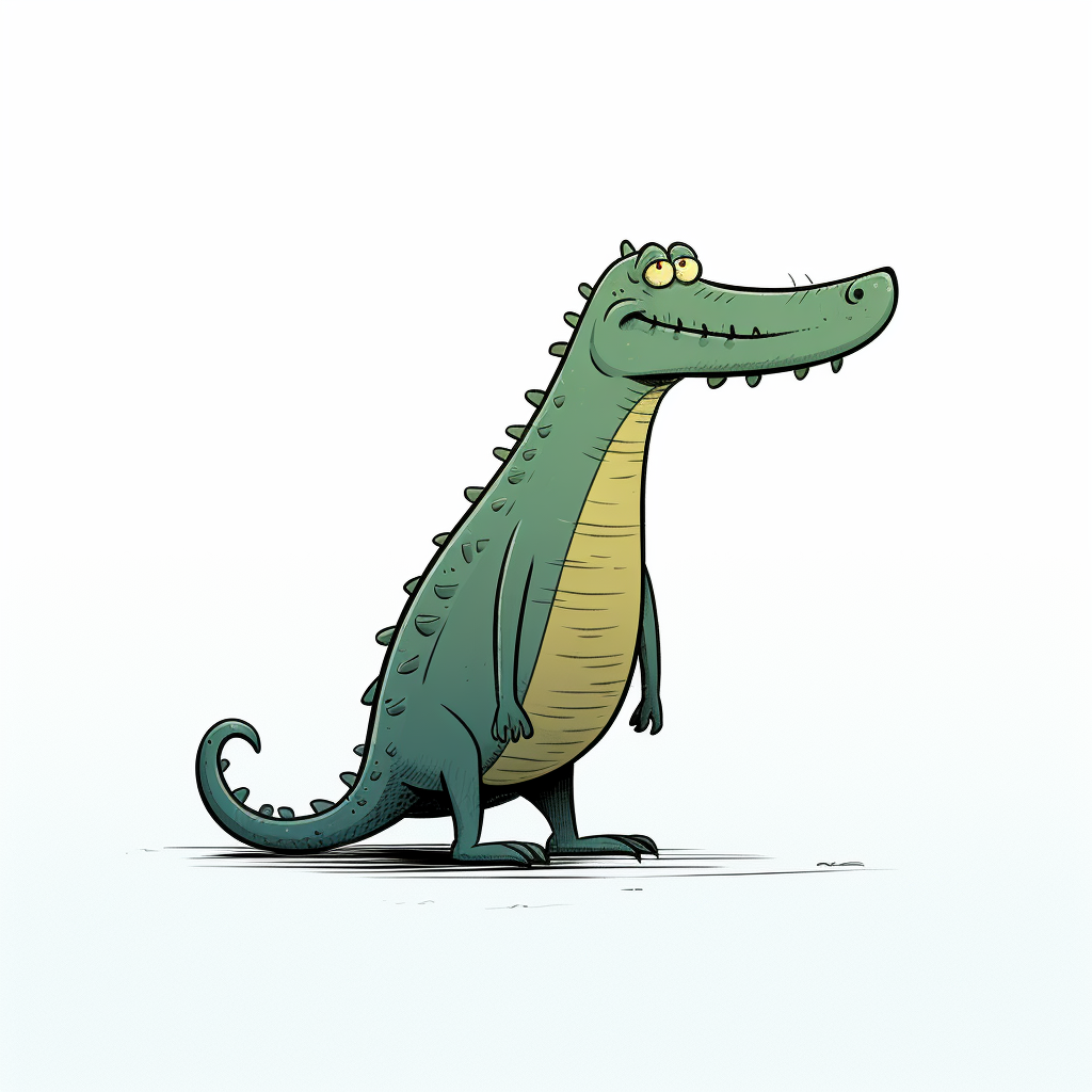 Minimalist cartoon crocodile standing in side profile