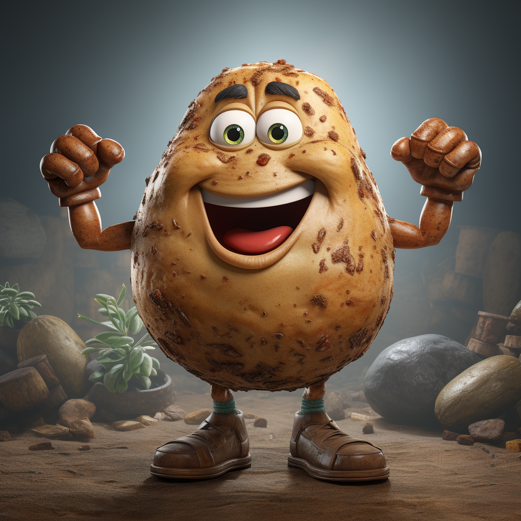 Cartoon Crossfitter Potato in action