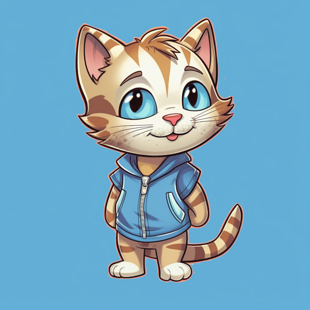 Adorable cubby kitten wearing blue shirt