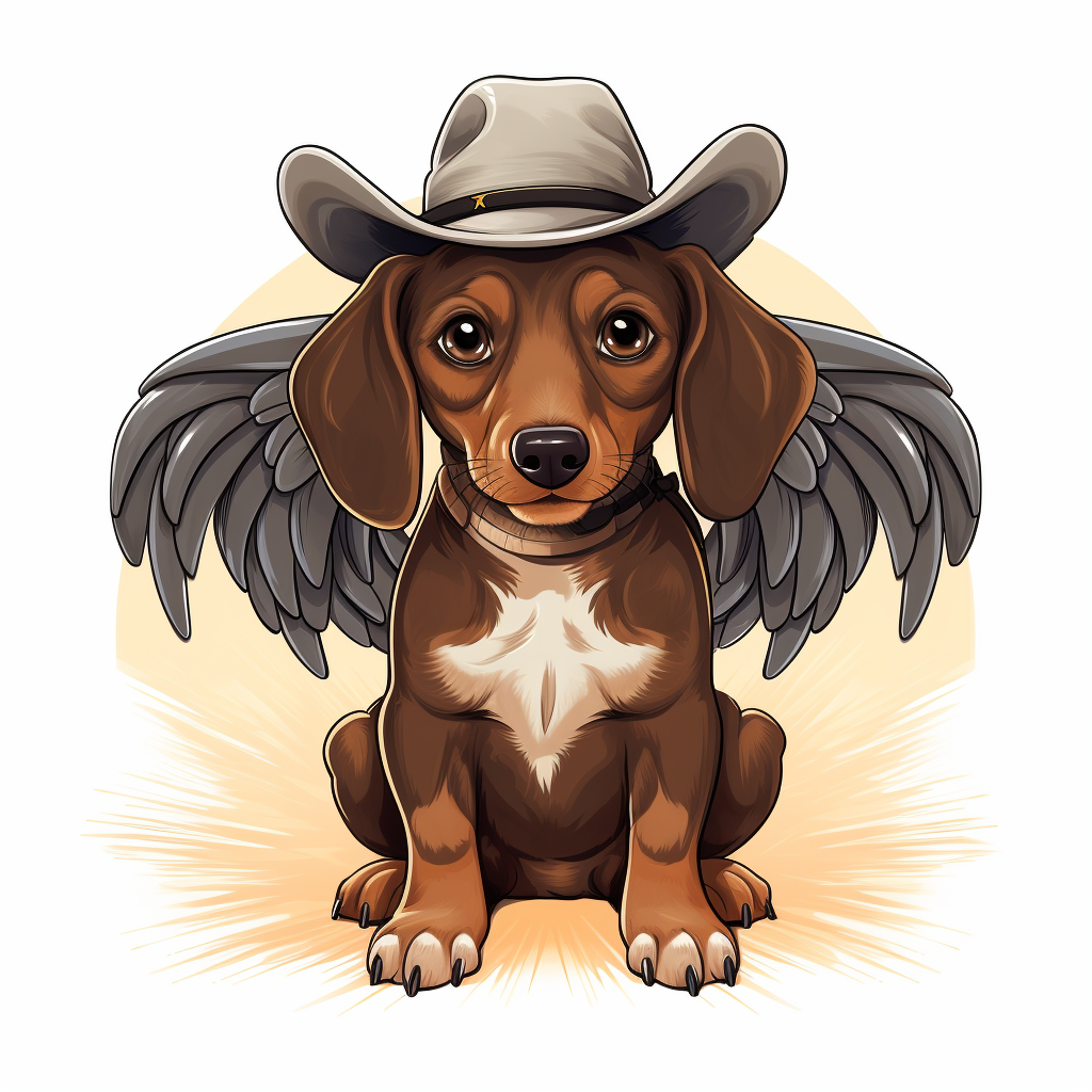 Cute Dachshund dog with cowboy hat and angel wings