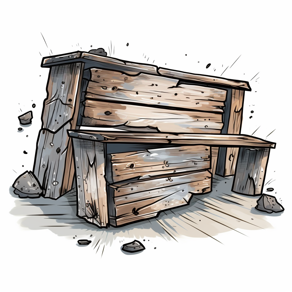 Cartoon of dirty broken old wooden furniture