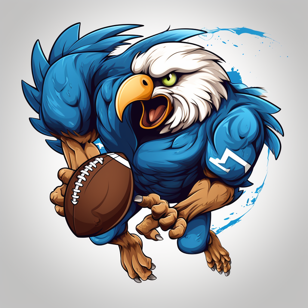 Cartoon eagle holding blue football player