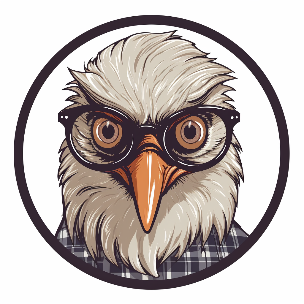 Cartoon eaglehead with square glasses on white background