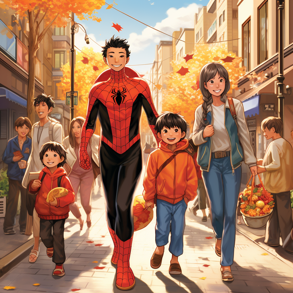 Cartoon family walking on street