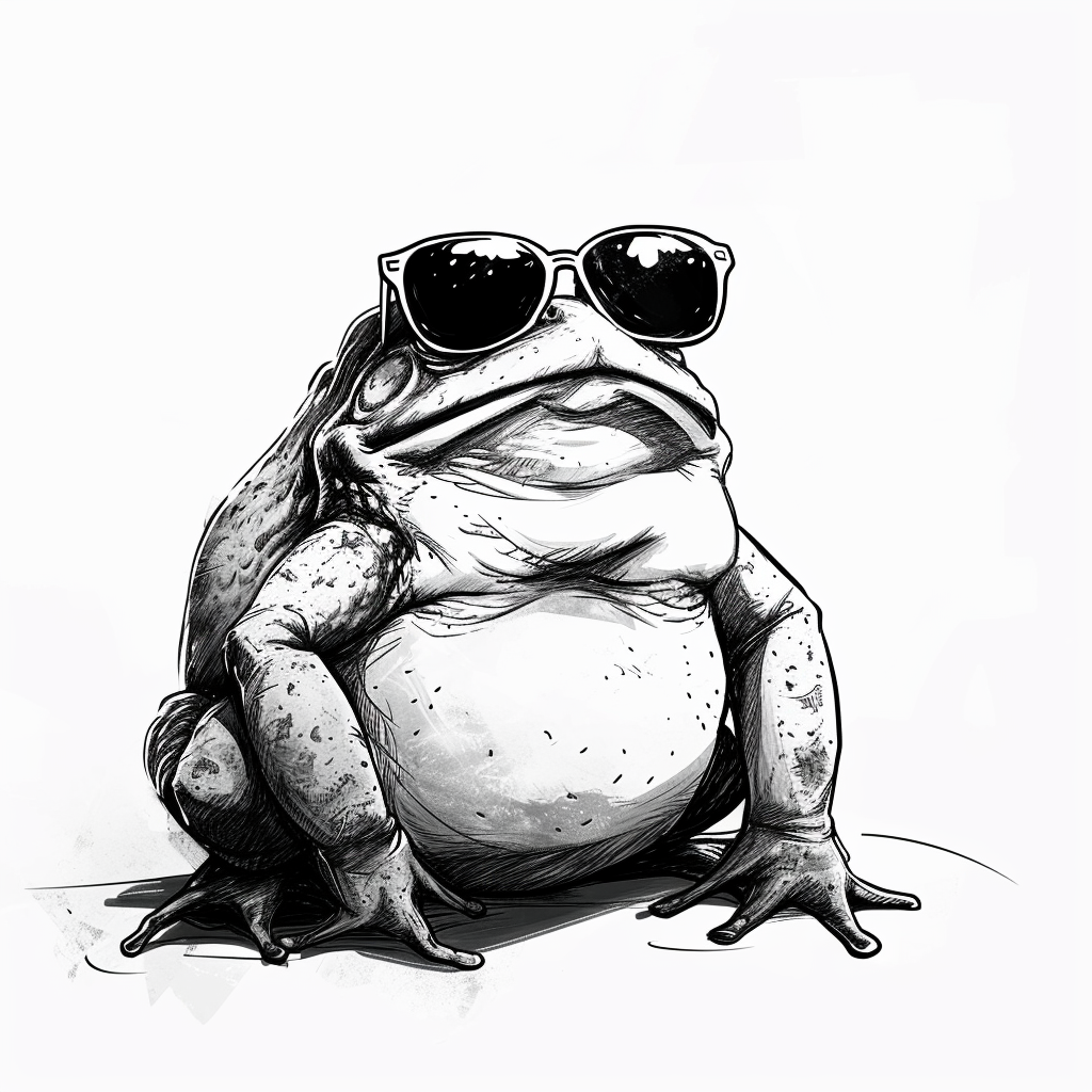 Minimalistic drawing of cartoon fat frog