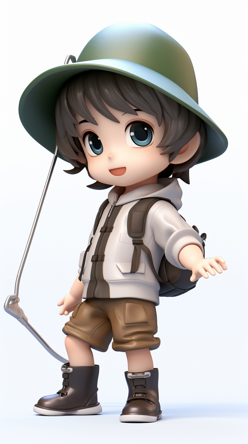 Cute cartoon fisherman boy holding fishing gear