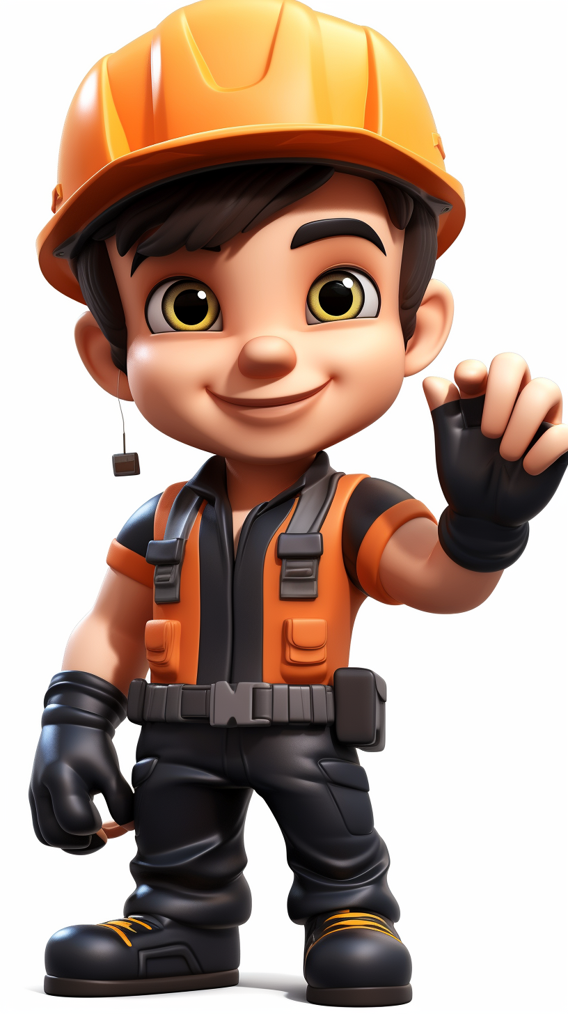 Cartoon Forklift Driver Boy in Chibi Style