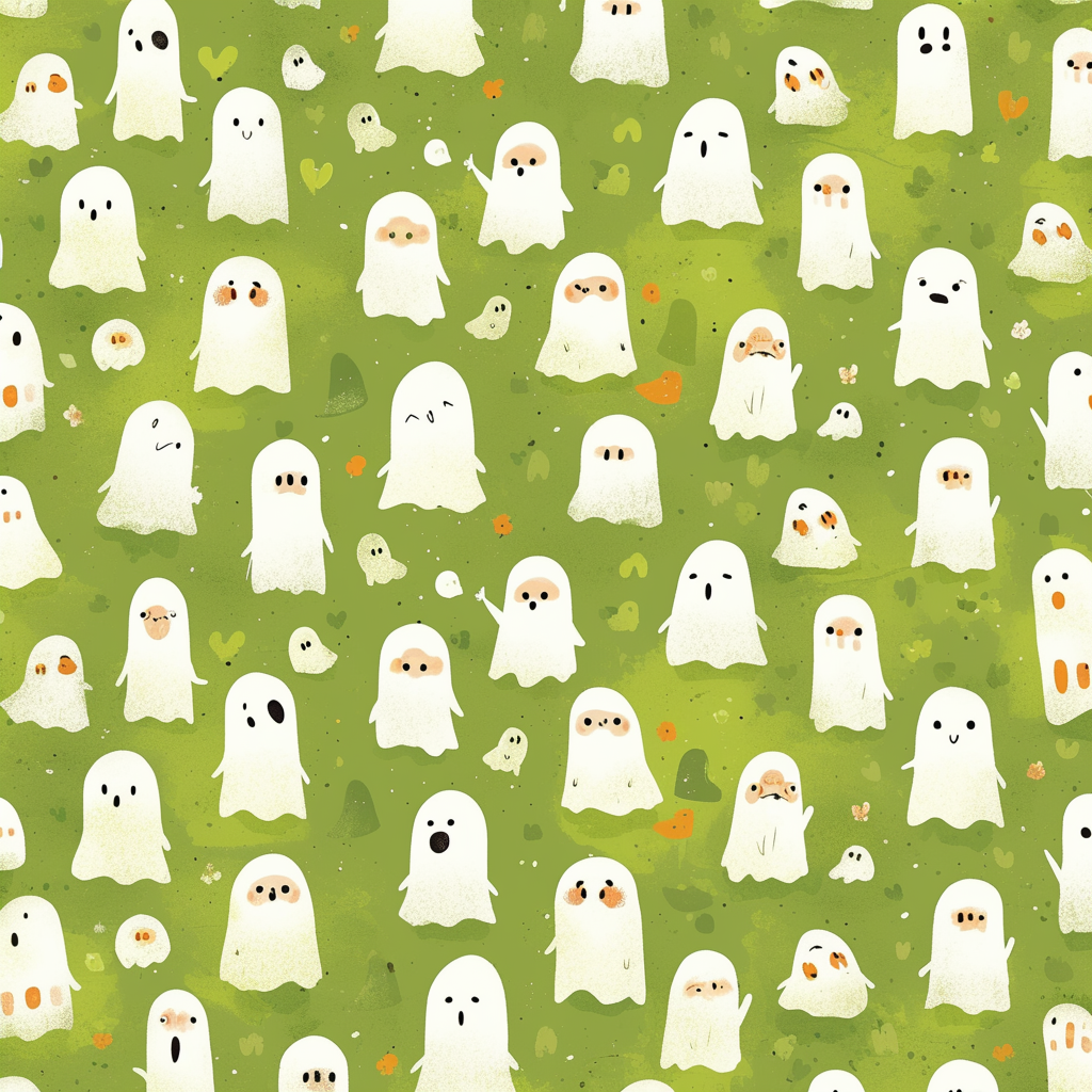 Cartoon ghost on green background