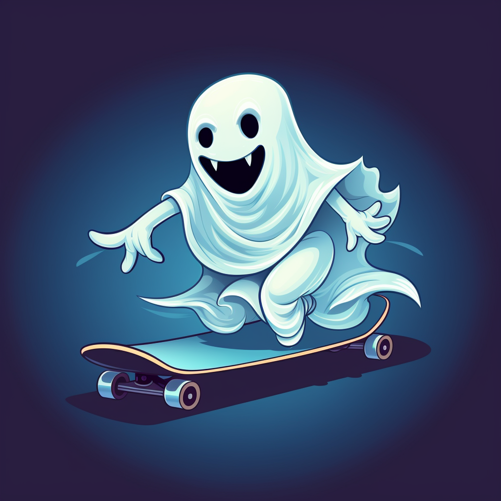 Cartoon ghost riding a skateboard