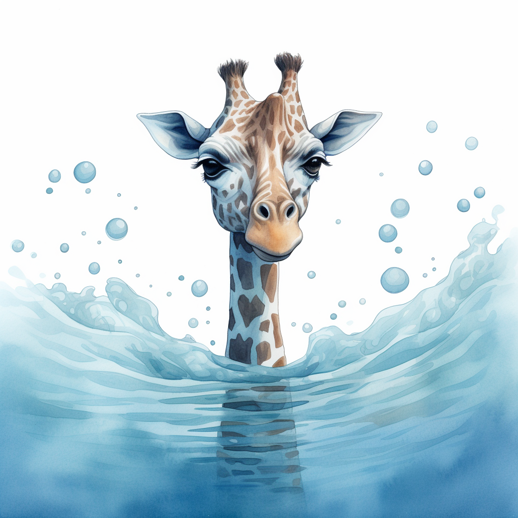 Cartoon Giraffe in Blue Water