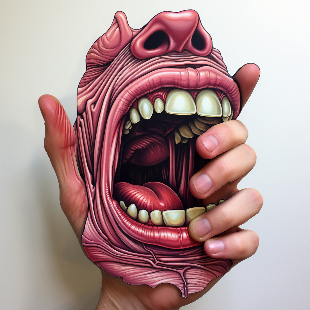 Cartoon hand with mouth and tongue