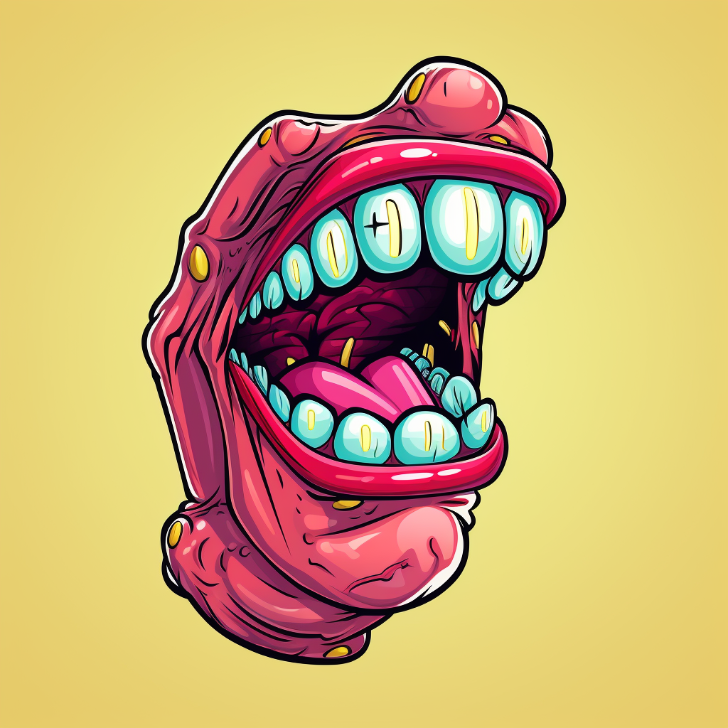 Cartoon hand with tongue and teeth