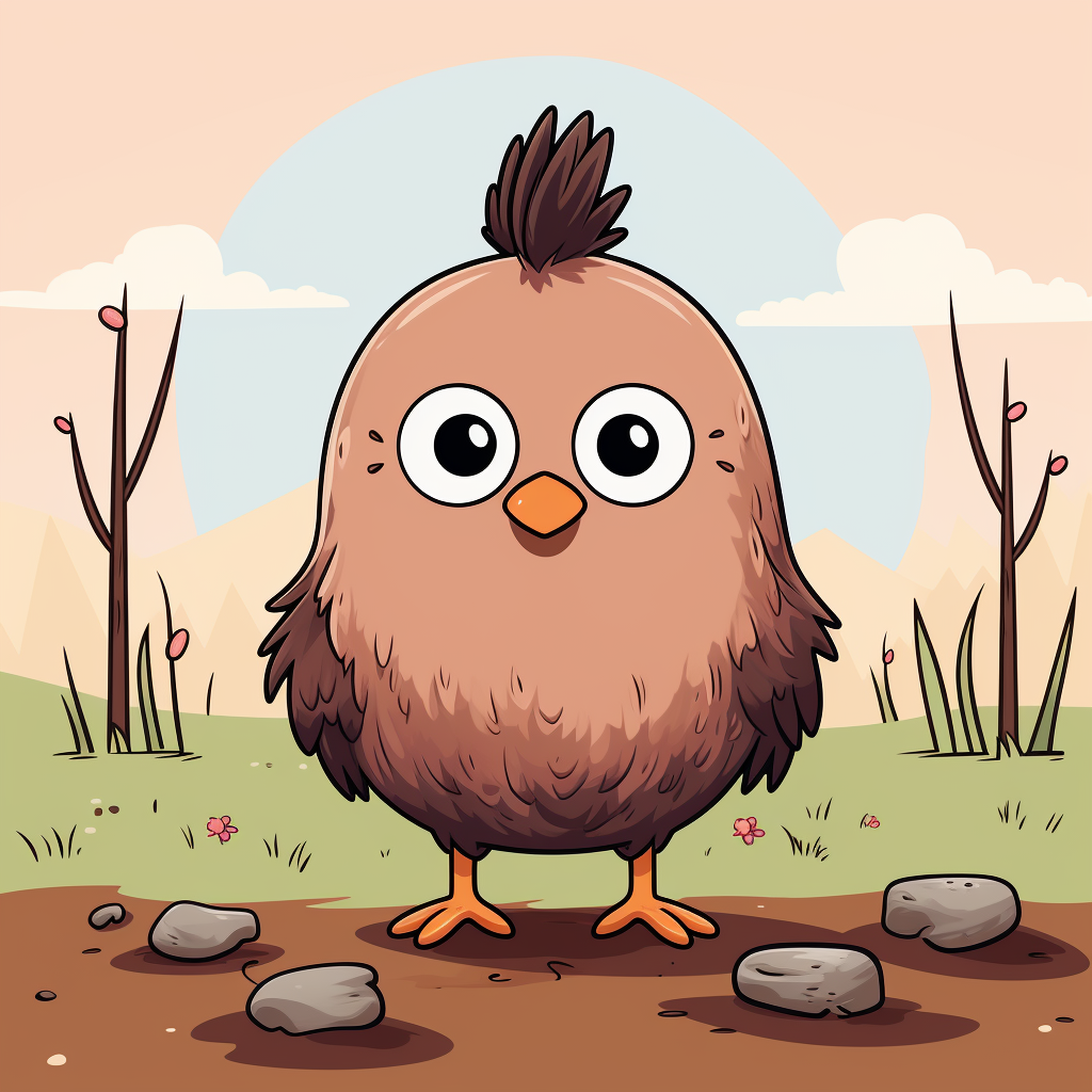 Cartoon hen with eggs in grass