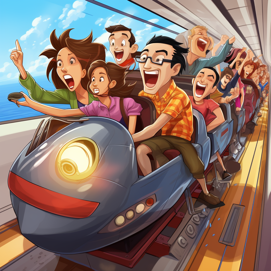 Cartoon high speed train riders