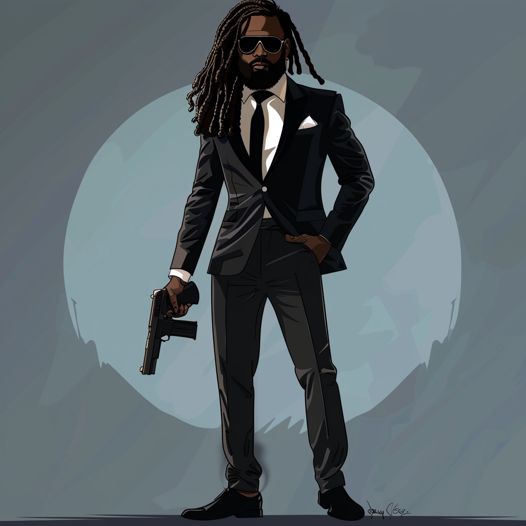 Cartoon James Bond with Dreadlocks