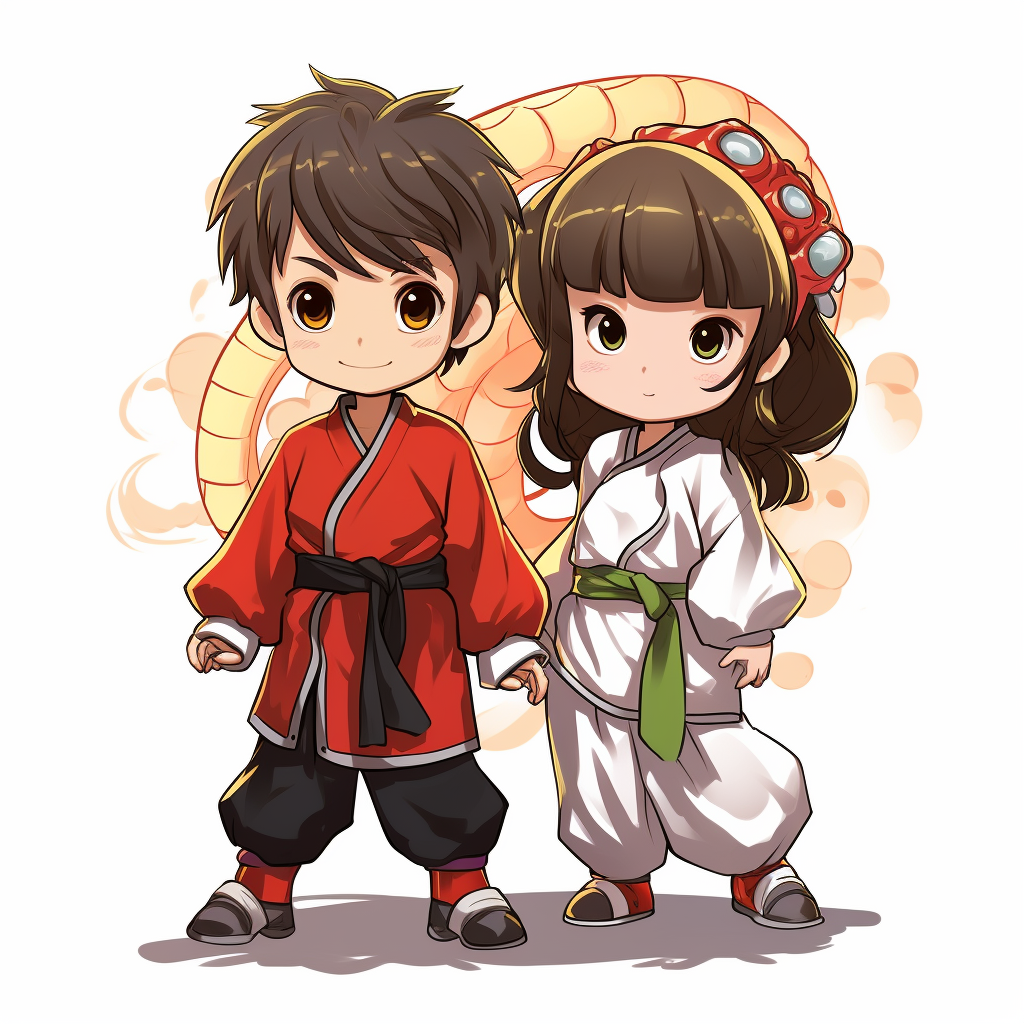 Boy and girl in dragon cosplay costumes