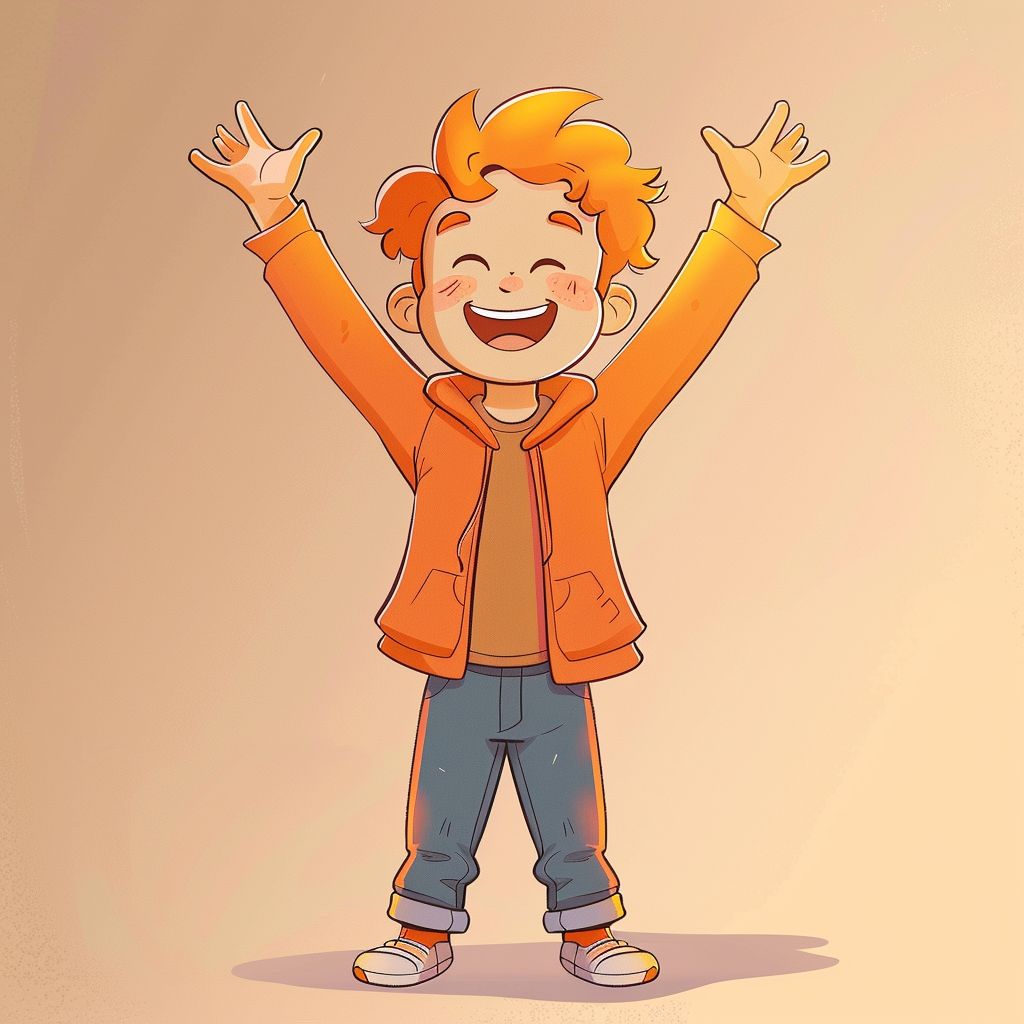 Smiling cartoon kid with orange hair