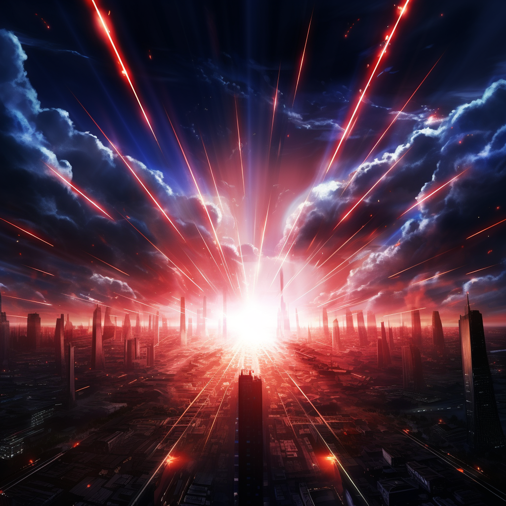 Cartoon laser beams explosion in sci-fi anime