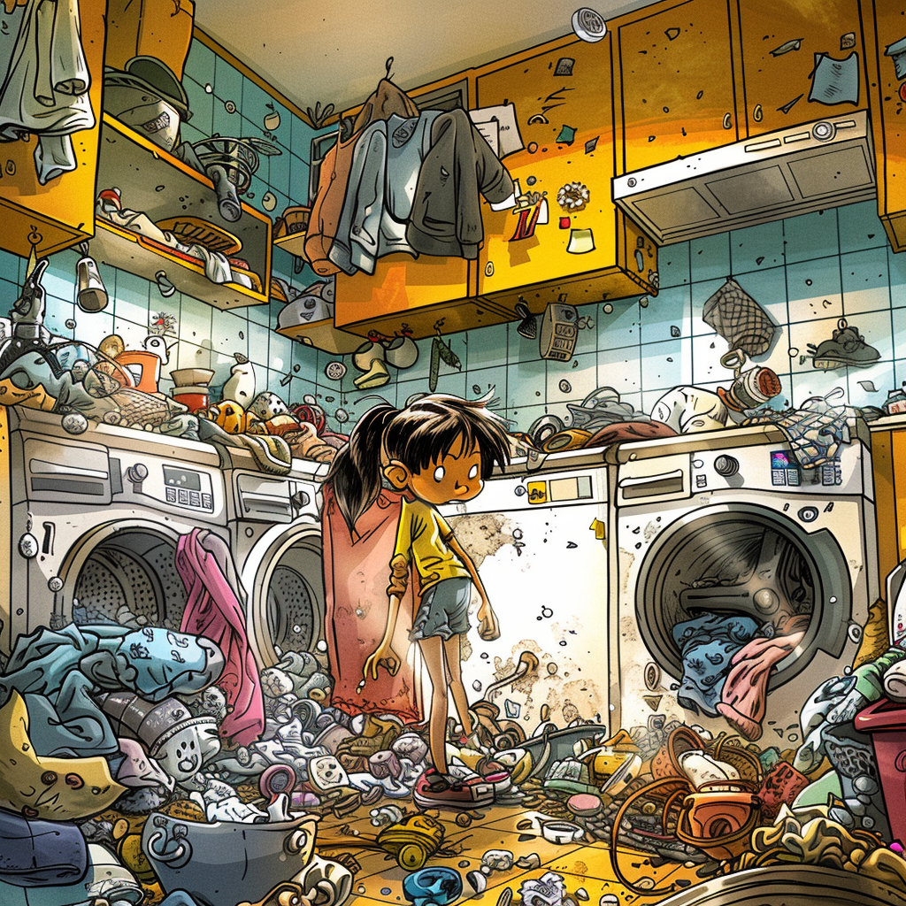 Cartoon Wash Day Laundry Chaos