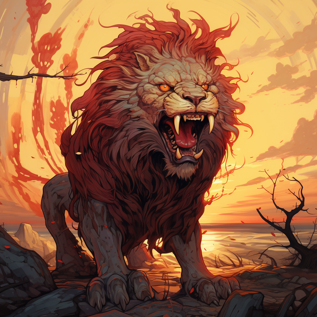 Cartoon lion showing bad omens