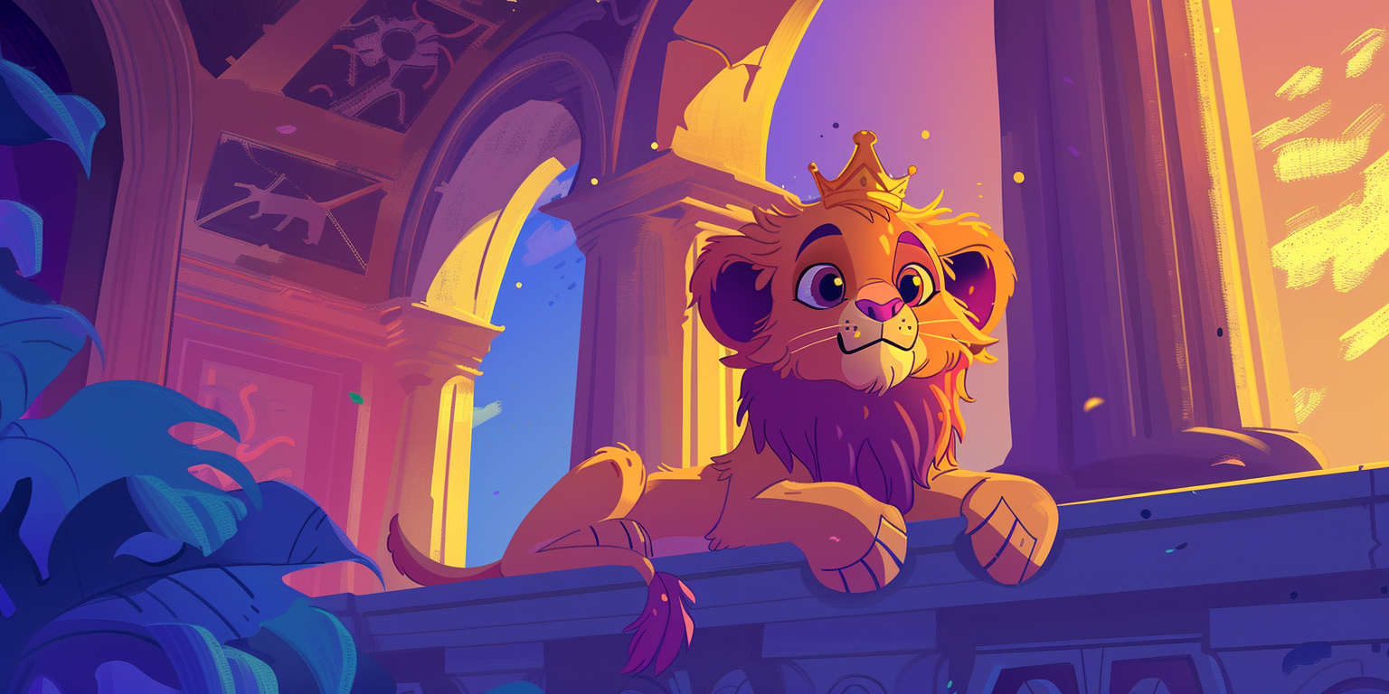 Cute Cartoon Lion Cub Throne