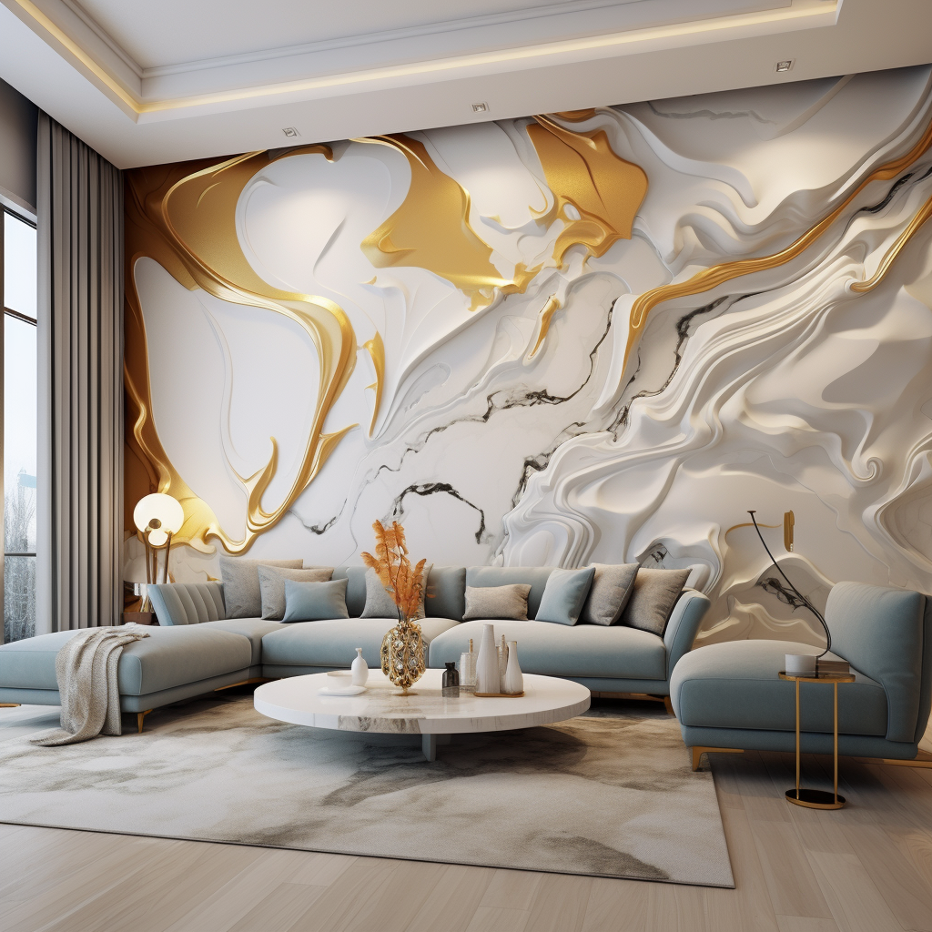 Cartoon living room with marble texture wall