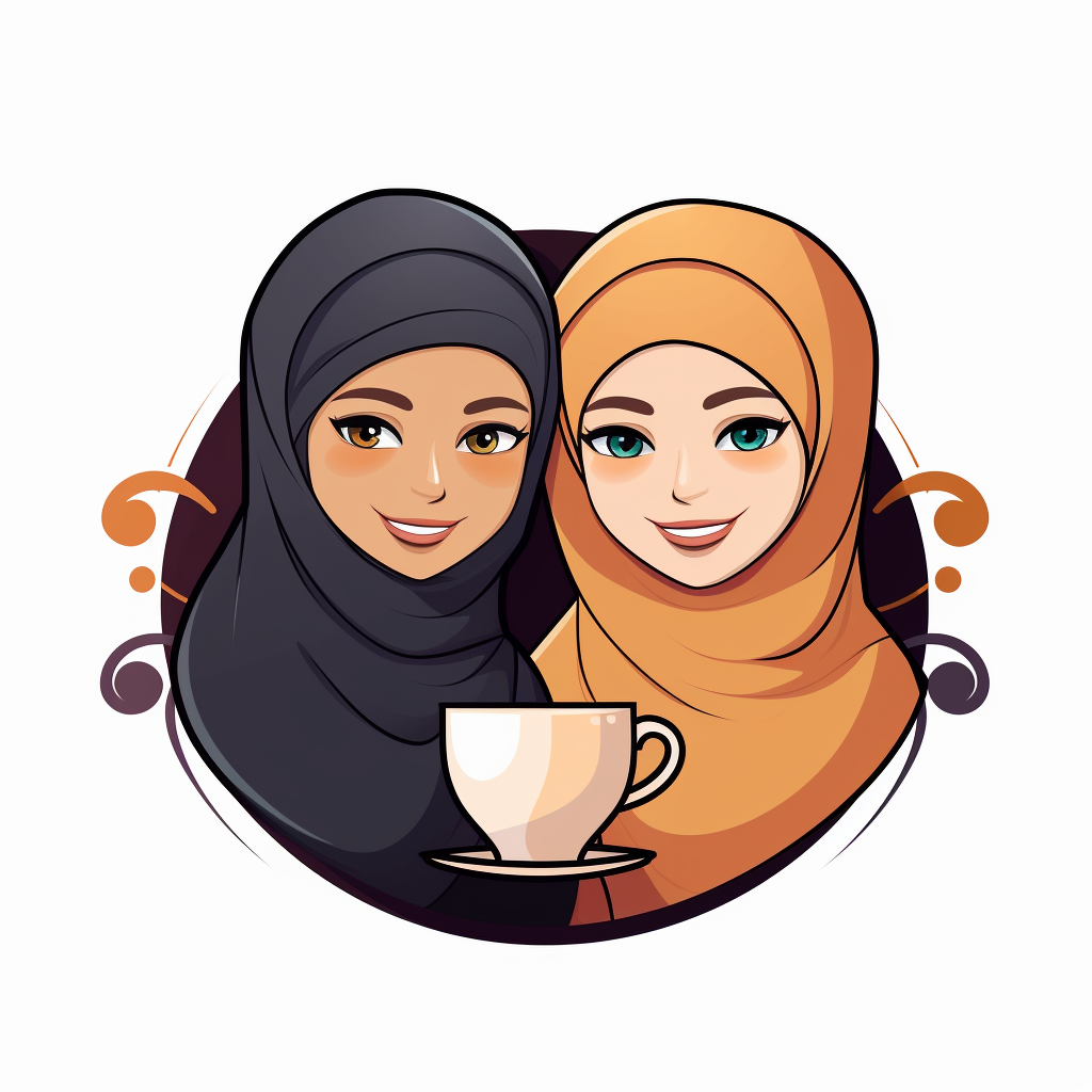 Cartoon logo of Muslim women drinking coffee