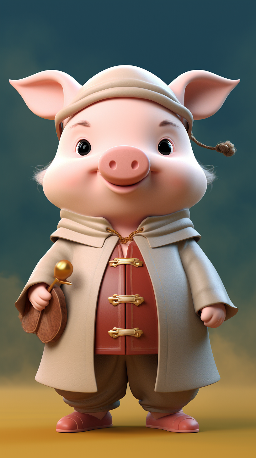 Cartoon male pig in Three Kingdoms clothes