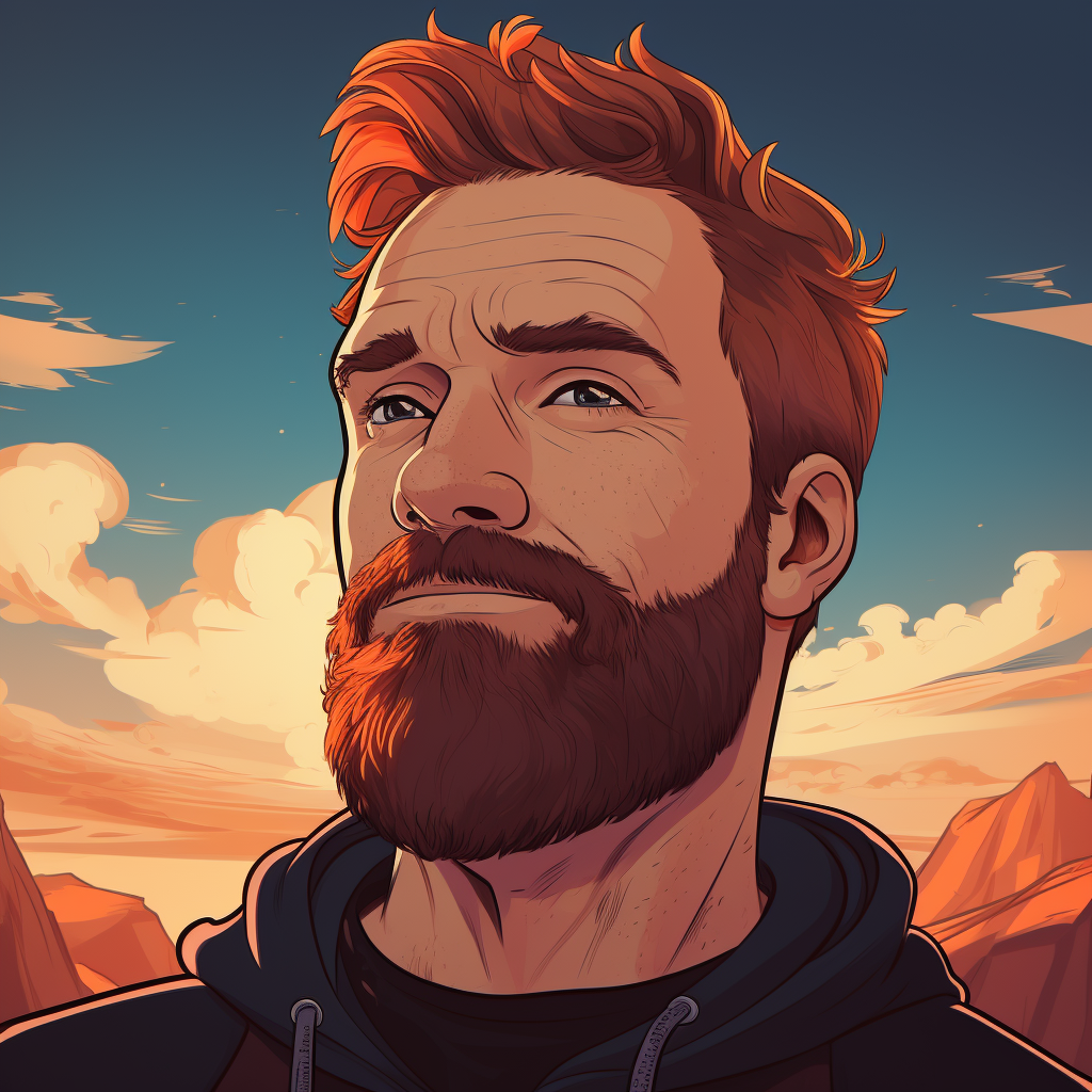 Cartoon man with red beard and hair