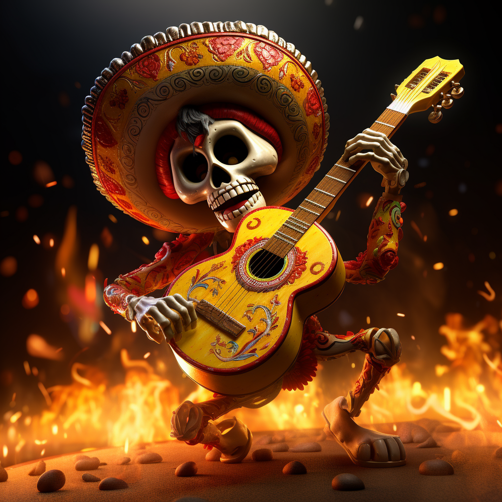 Mariachi cartoon fighting with thunder sword