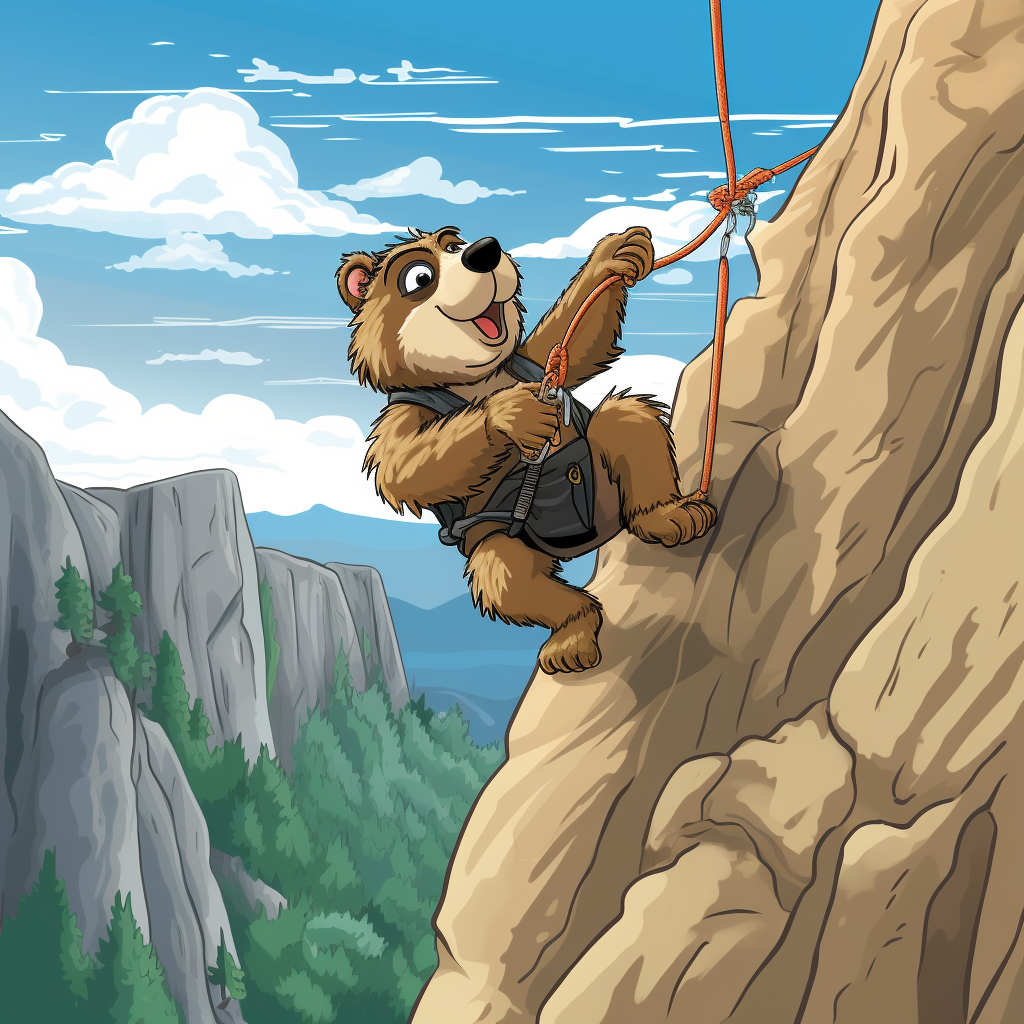 Cartoon marmot rapelling off El Capitan