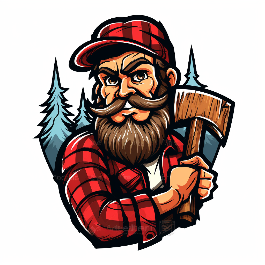 Cartoon lumberjack emblem on white background