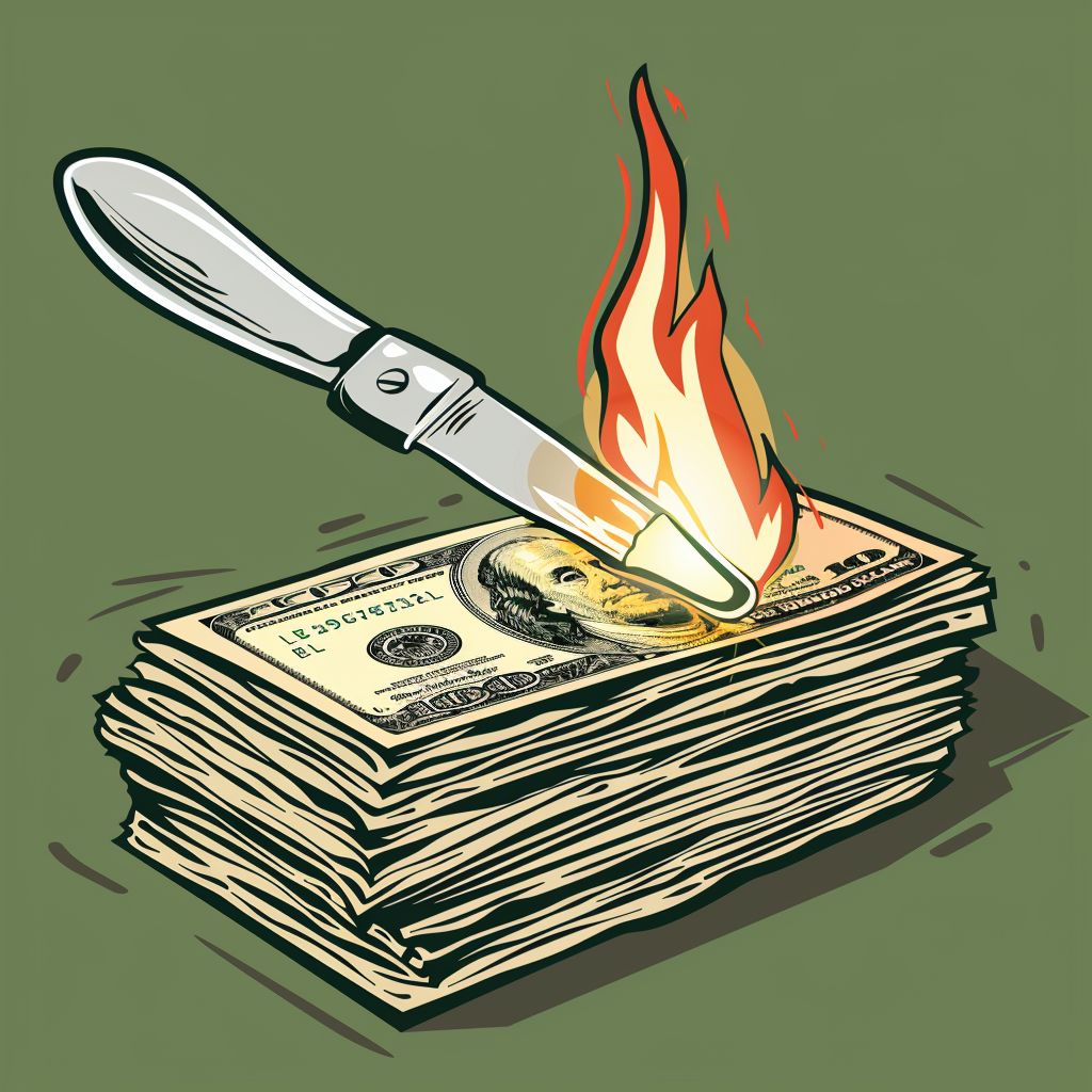 Cartoon match lighting money fire