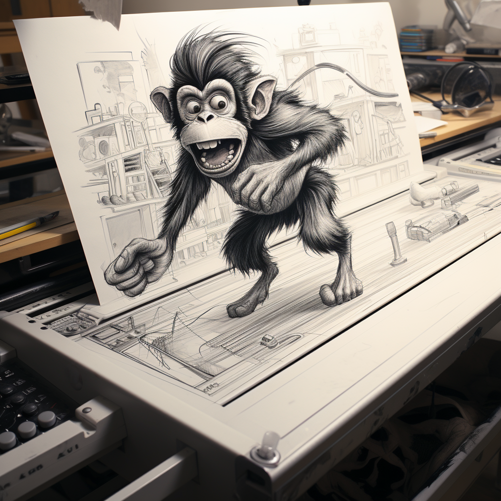 Cartoon monkey running on treadmill