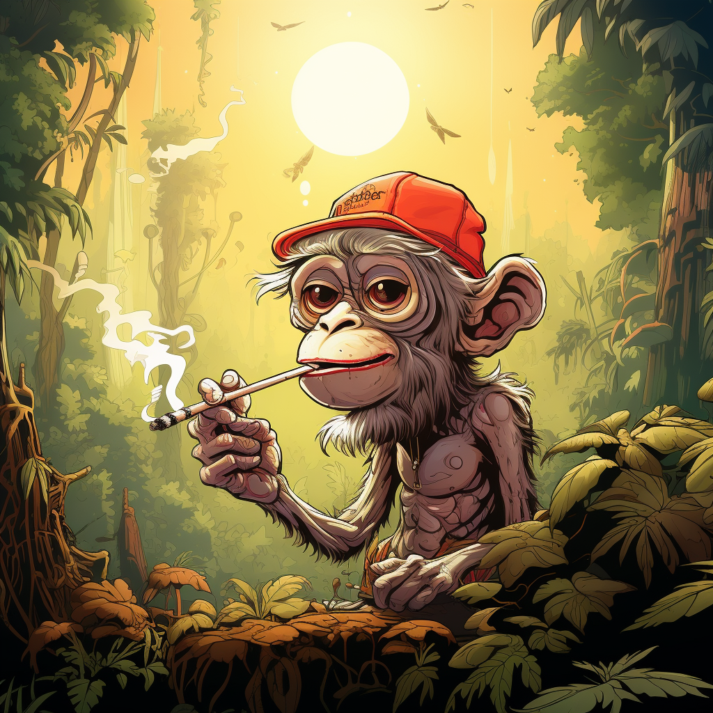 Cartoon Monkey Smoking Chasing Mouse in Jungle