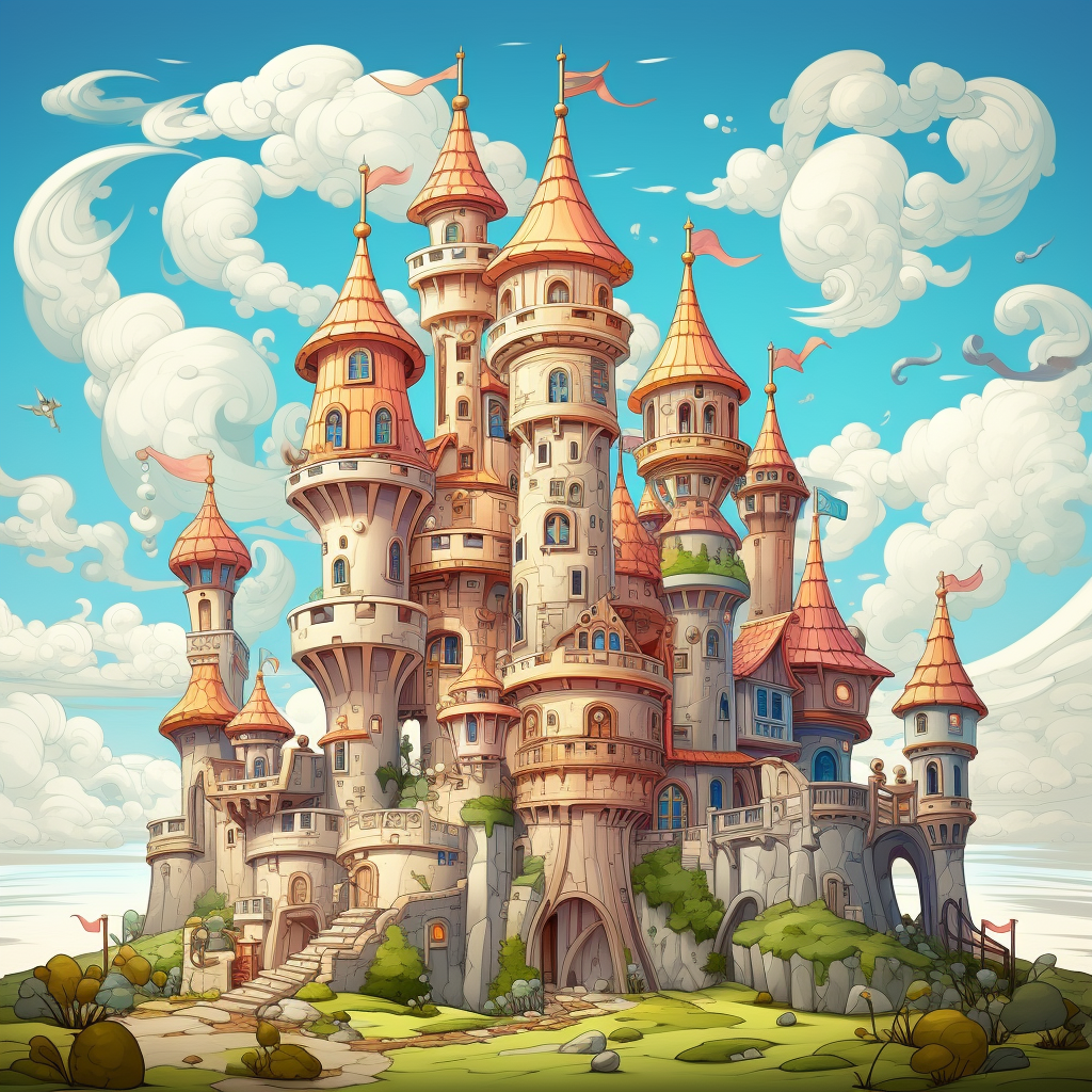 Mushroom Castle Cartoon Illustration