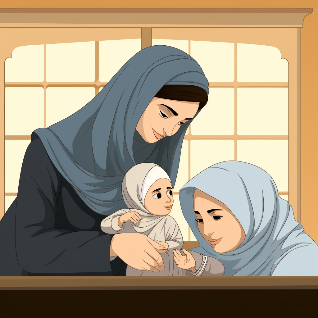 Cartoon of a Newborn with Mother