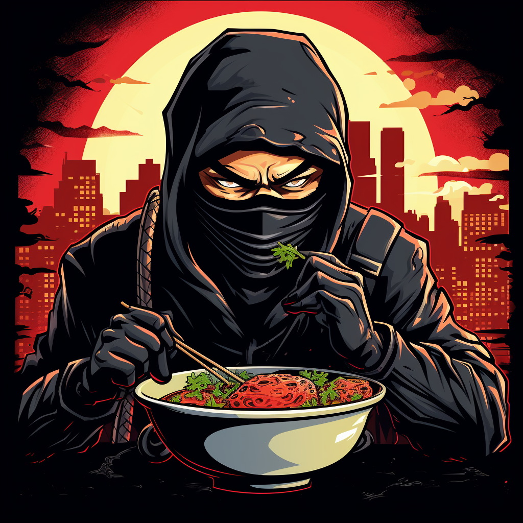 Cartoon ninja enjoying a bowl of ramen