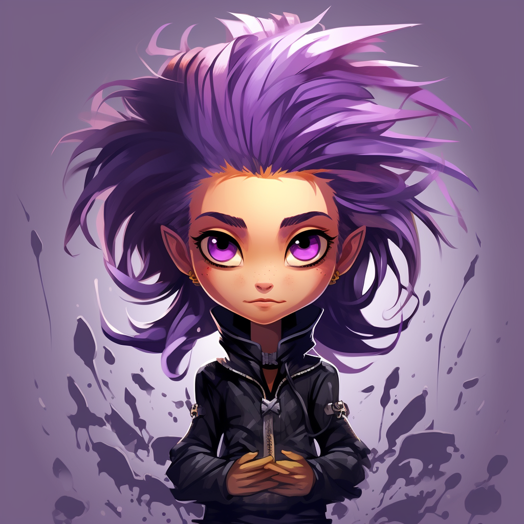 Cartoon ninja girl with purple outfit and crazy hair