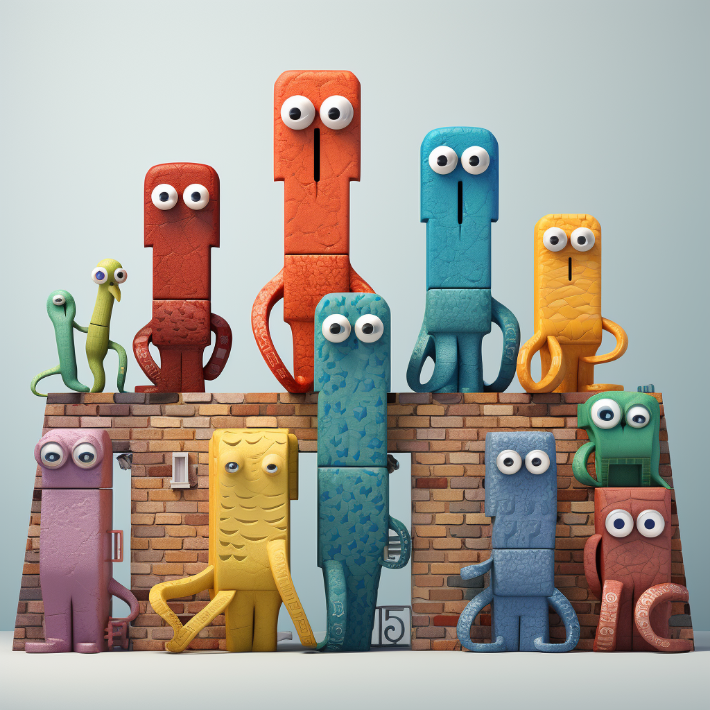 Colorful brick-built cartoon octopus characters