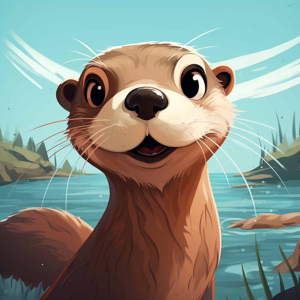 Cartoon otter in nature by river