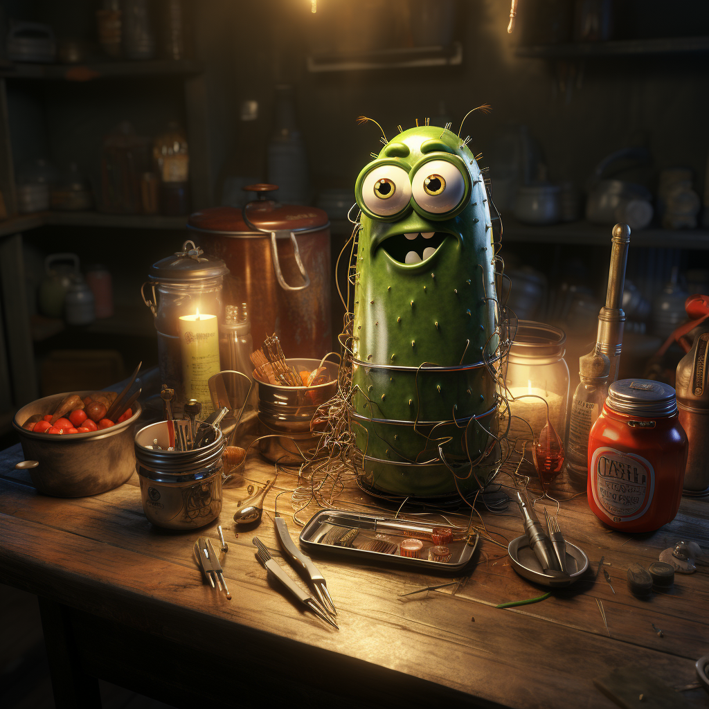 Funny cartoon pickle welding scene